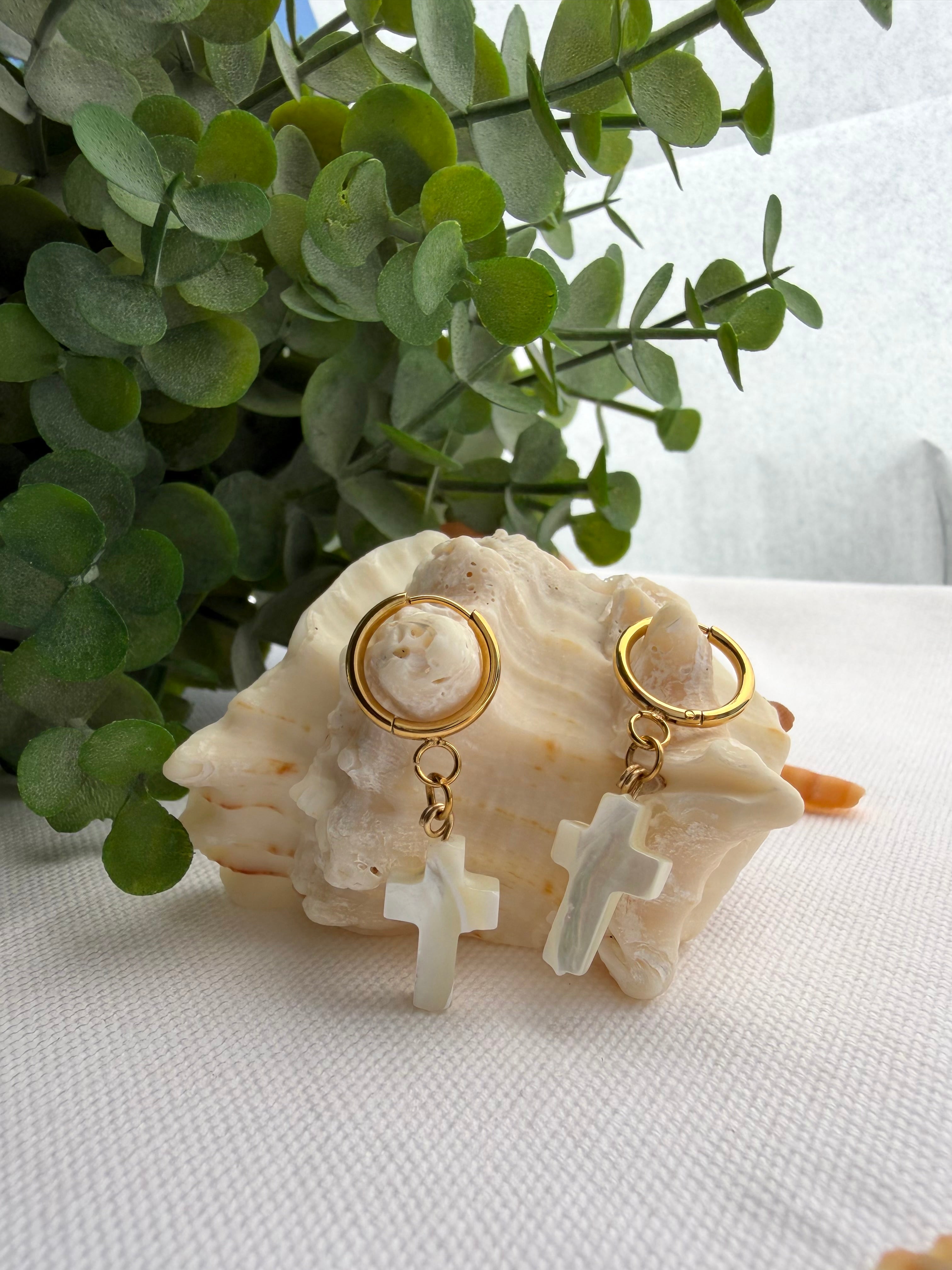 Pearl Cross Earrings