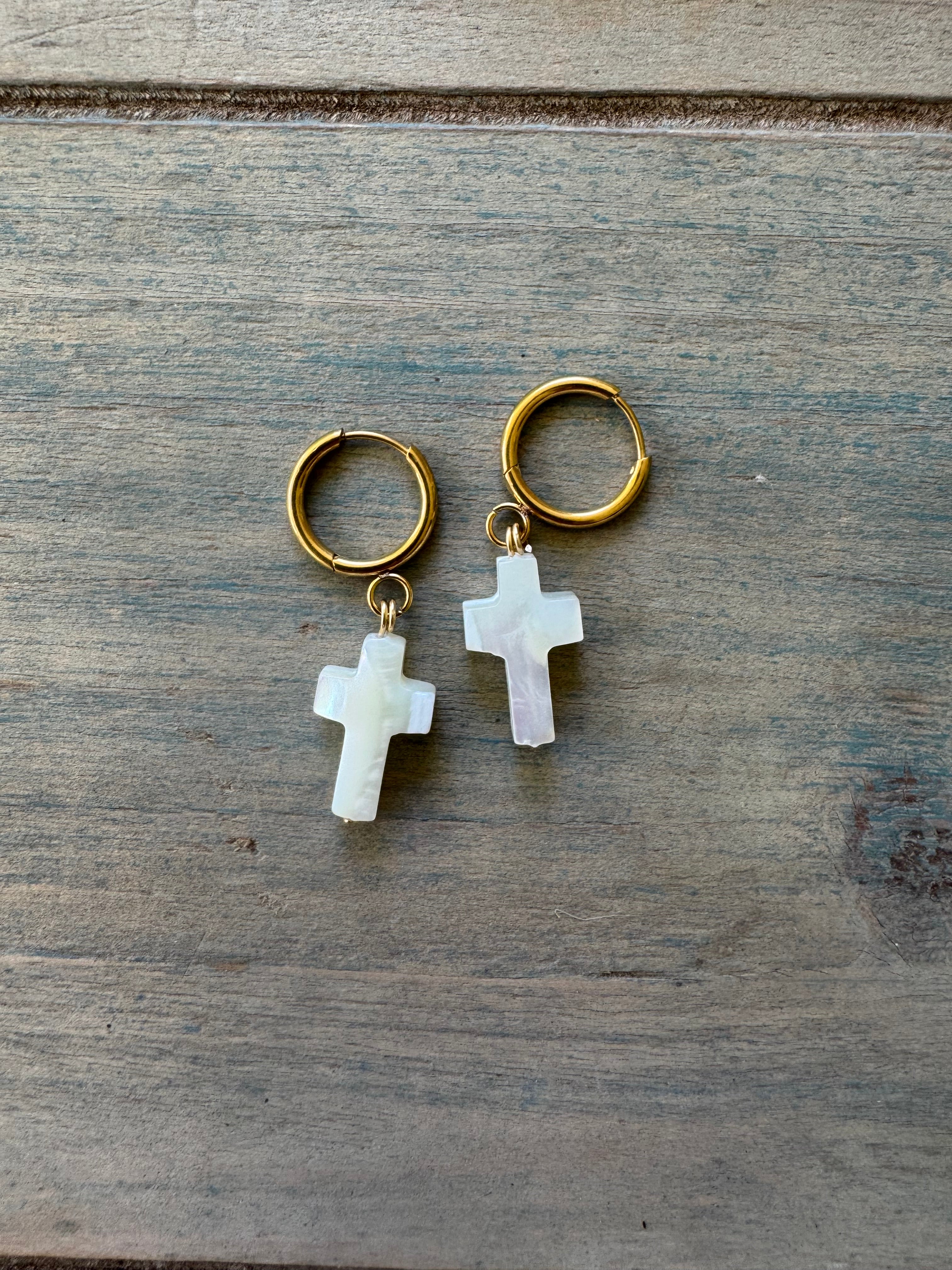 Pearl Cross Earrings