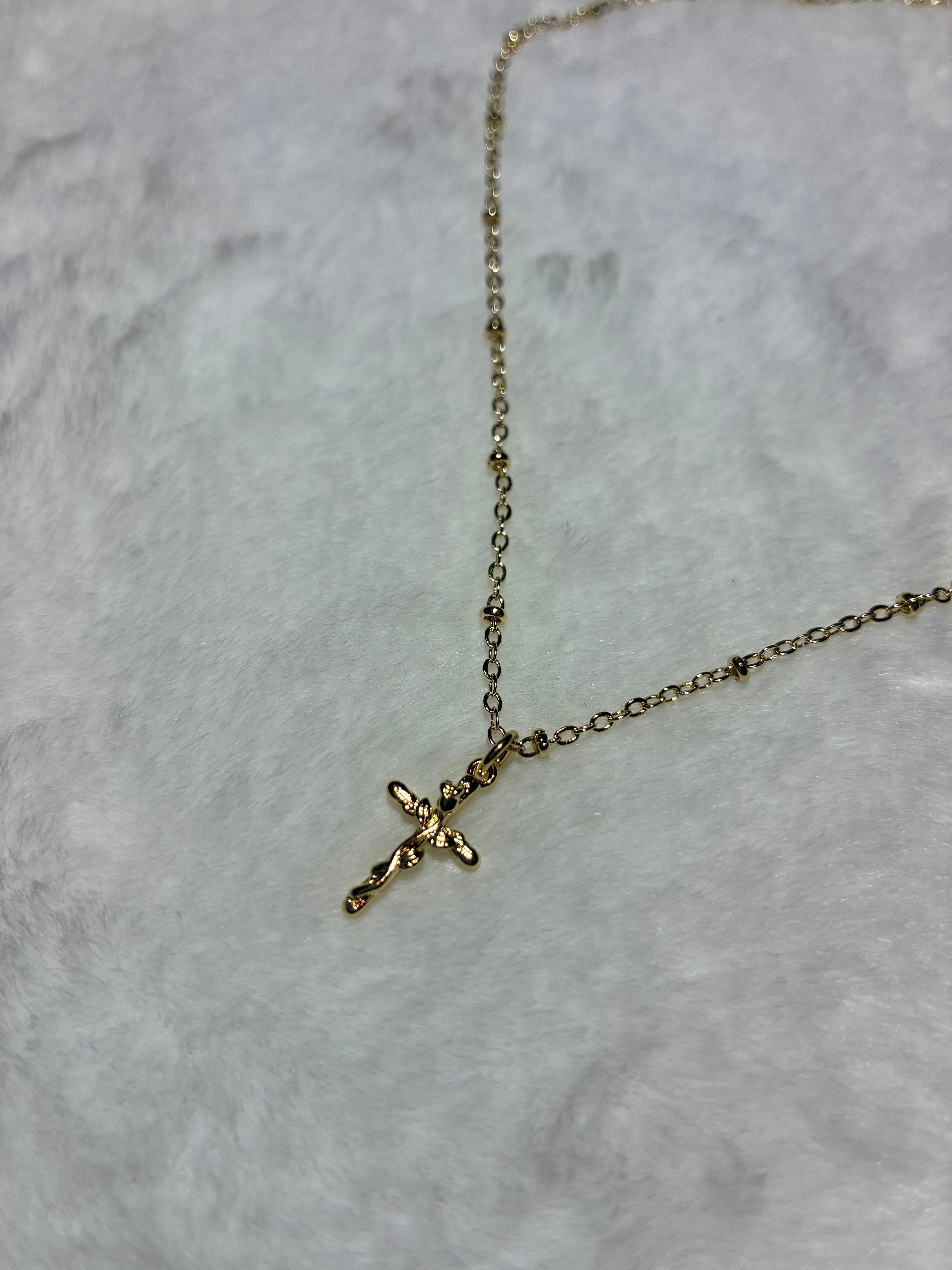 Dainty Rose Cross Necklace