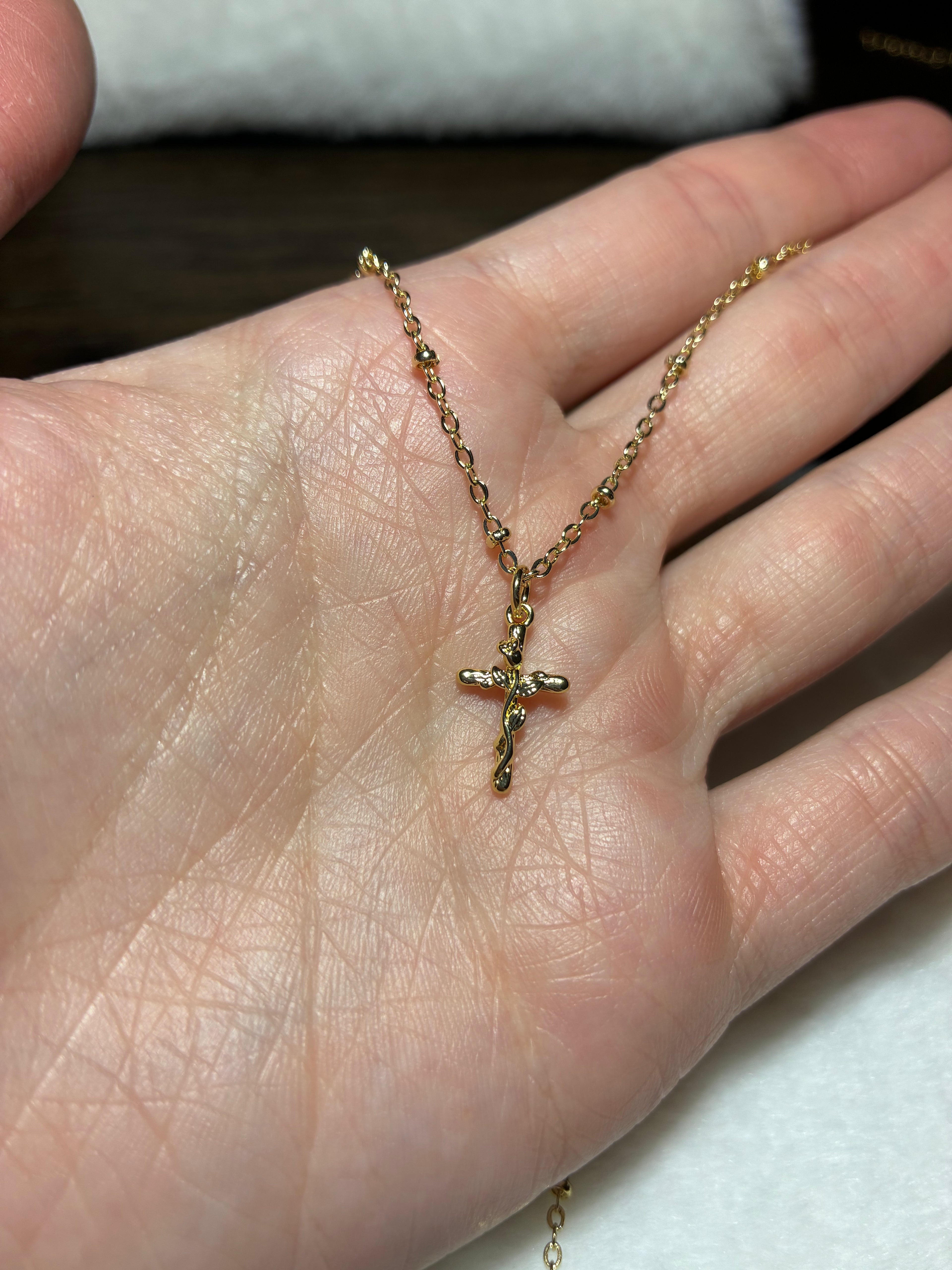 Dainty Rose Cross Necklace